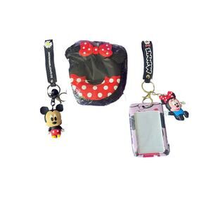 Mickey Minnie Mouse Bundle Key Chains With ID Holder Mini Bag Purse